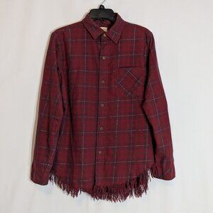 CURRENT ELLIOTT Red/Purple Plaid Flannel Long Sleeve Shirt w Fringe; Size M